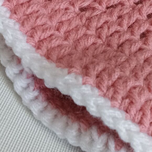 Cosmetic Pink with White Trim Handmade Acrylic Crocheted Summer Sun Hat One Size - Picture 5 of 12